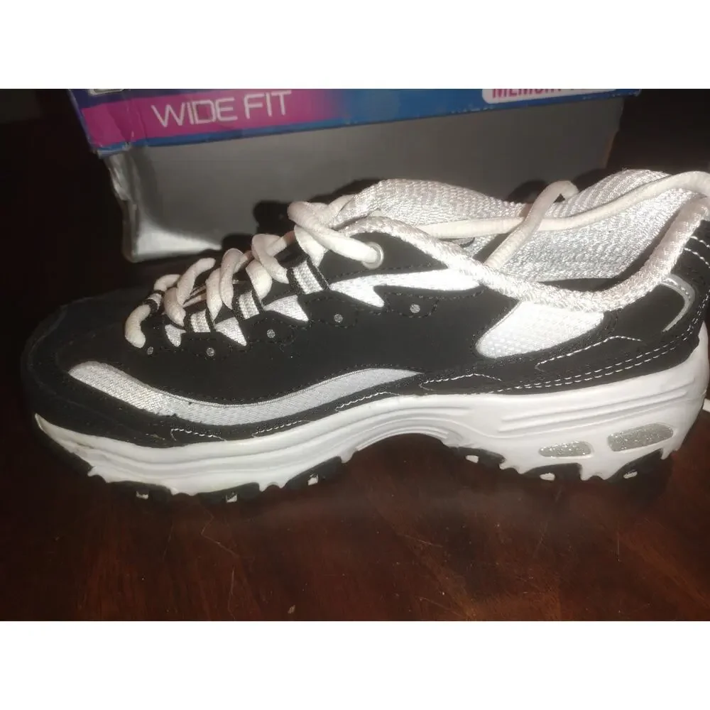 Skechers Wide Fit Black Dlites Shoe Women Sport Comfort Casual Memory Foam 11930